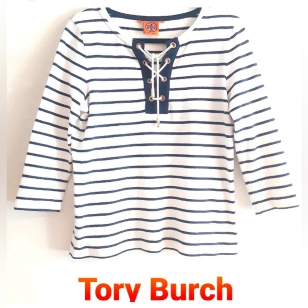Tory Burch Nautical Stripe Lace up top  XS